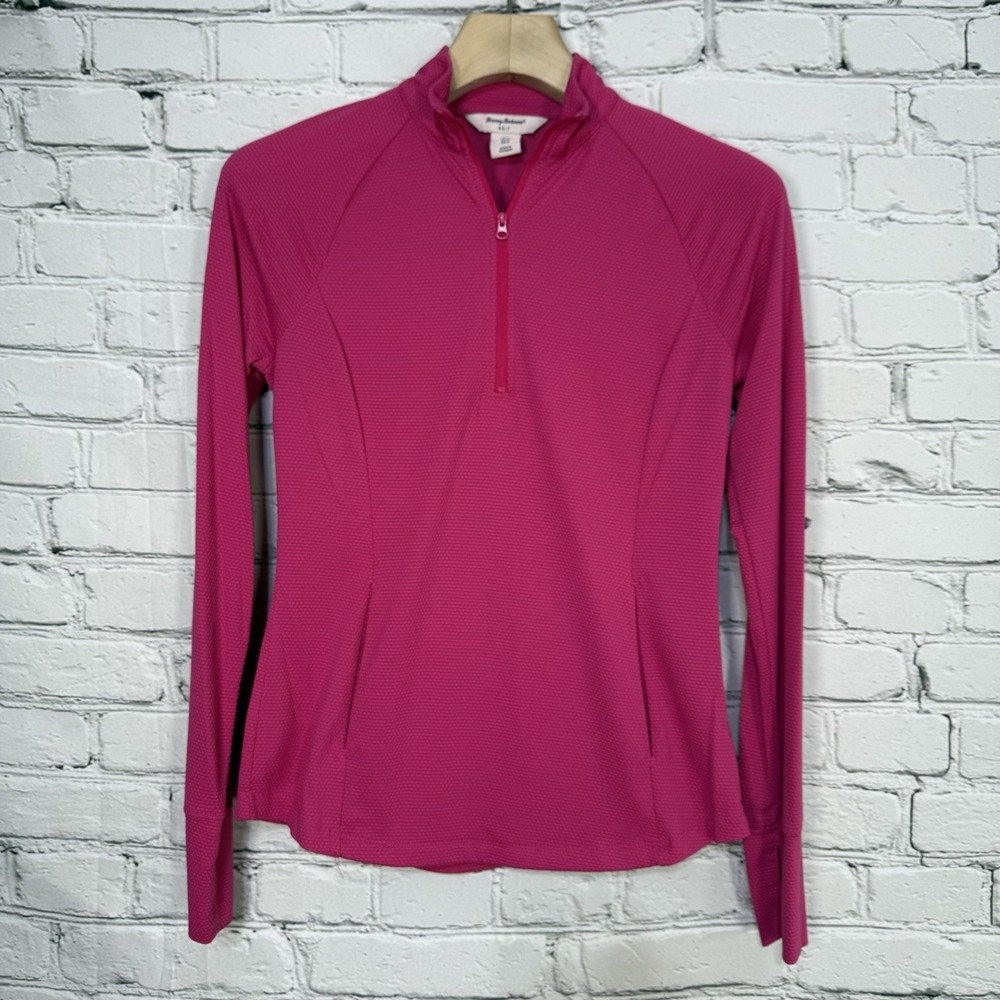 Tommy Bahama Women's S Textured Hot Pink Long‎ Sleeve 1/4 Zip Golf Tennis Shirt